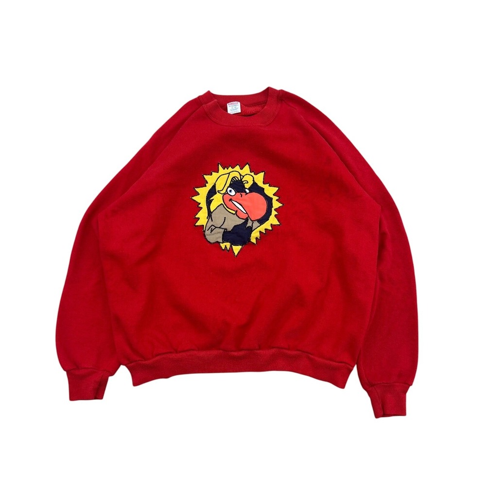 Vintage 70s 80s Jerzees Red Cartoon Bird Crewneck Sweatshirt Size XL Made USA